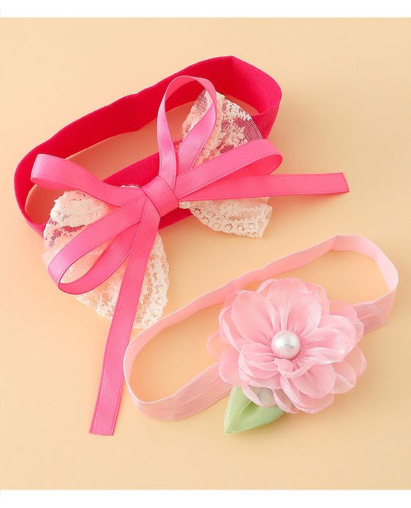 Babyhug Headbands With Floral & Bow Applique Pack of 2 - Purple & Peach