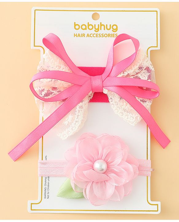 Babyhug Headbands With Floral & Bow Applique Pack of 2 - Purple & Peach