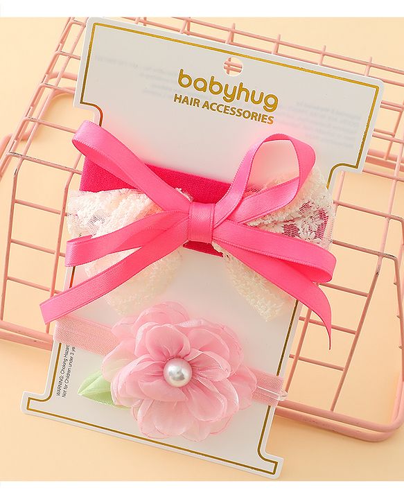 Babyhug Headbands With Floral & Bow Applique Pack of 2 - Purple & Peach