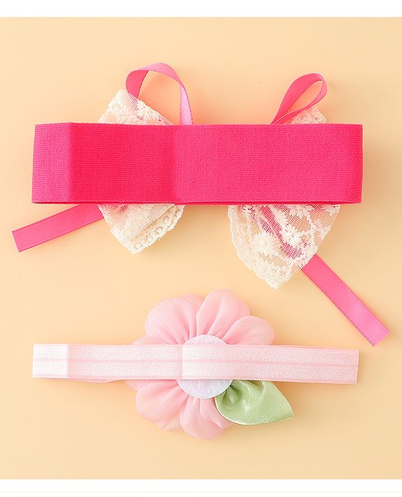 Babyhug Headbands With Floral & Bow Applique Pack of 2 - Purple & Peach