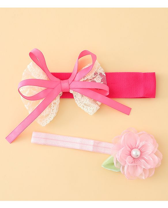 Babyhug Headbands With Floral & Bow Applique Pack of 2 - Purple & Peach