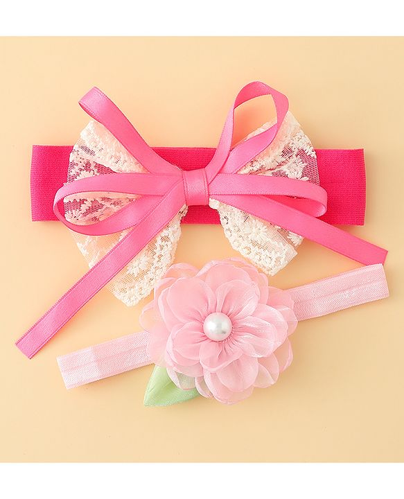 Babyhug Headbands With Floral & Bow Applique Pack of 2 - Purple & Peach