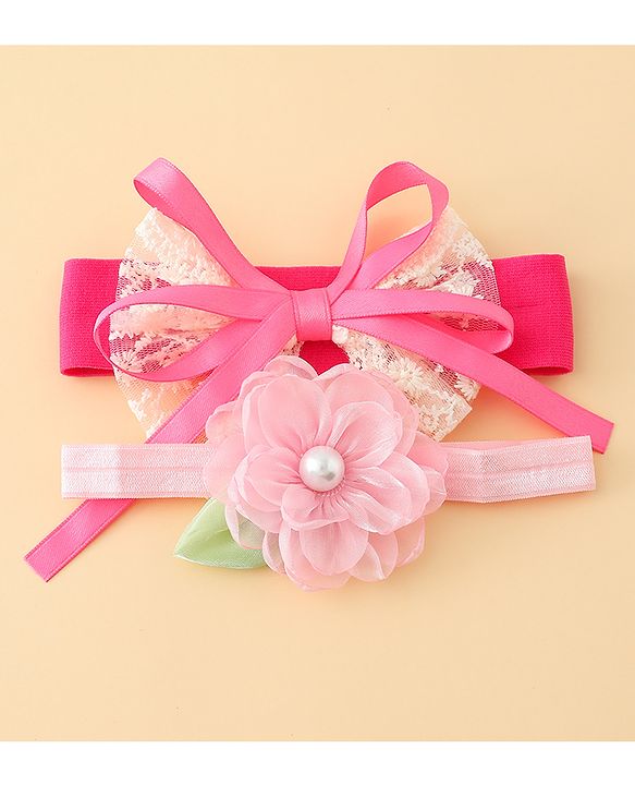 Babyhug Headbands With Floral & Bow Applique Pack of 2 - Purple & Peach