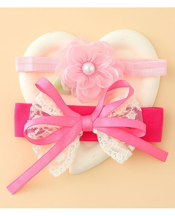 Babyhug Headbands With Floral & Bow Applique Pack of 2 - Purple & Peach