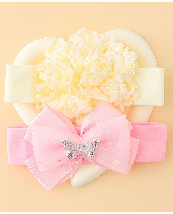 Babyhug Headbands With Floral & Bow Applique Pack of 2 - Pink & Yellow