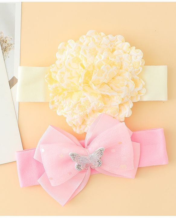 Babyhug Headbands With Floral & Bow Applique Pack of 2 - Pink & Yellow