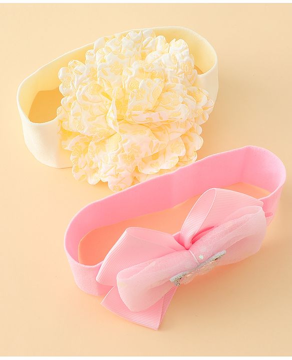 Babyhug Headbands With Floral & Bow Applique Pack of 2 - Pink & Yellow