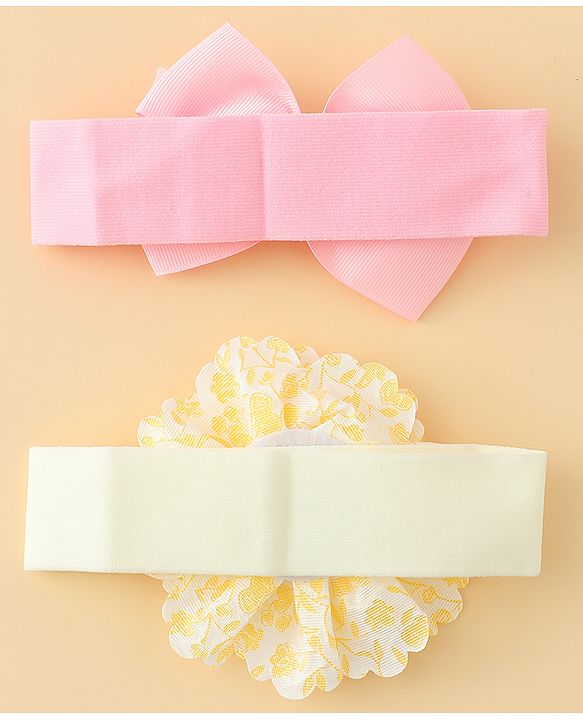 Babyhug Headbands With Floral & Bow Applique Pack of 2 - Pink & Yellow