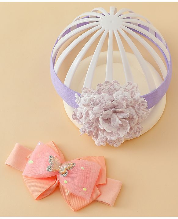 Babyhug Headbands With Floral & Bow Applique Pack of 2 - Pink & Yellow