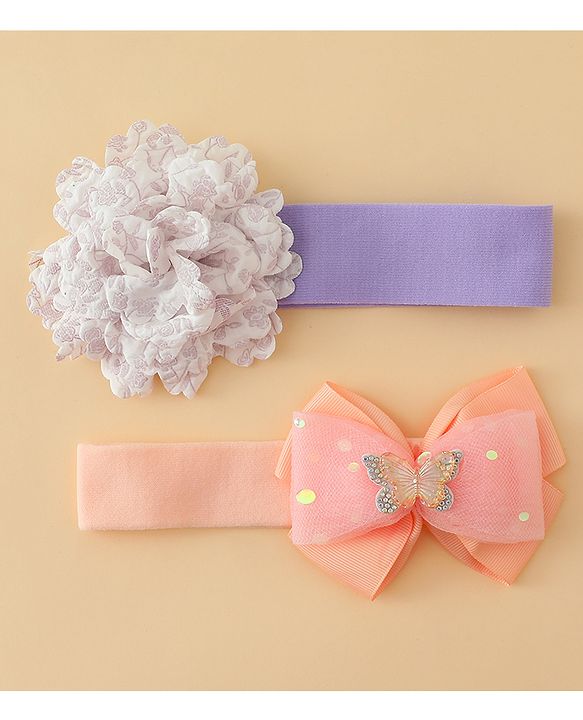 Babyhug Headbands With Floral & Bow Applique Pack of 2 - Pink & Yellow