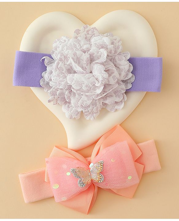 Babyhug Headbands With Floral & Bow Applique Pack of 2 - Pink & Yellow