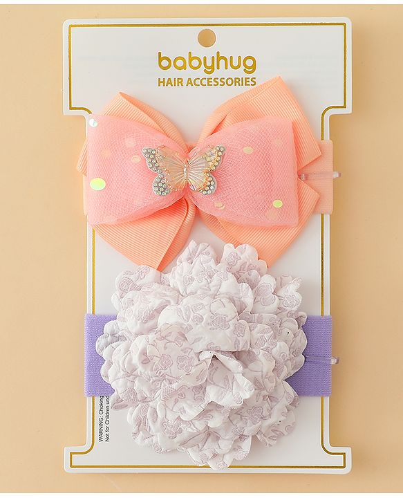 Babyhug Headbands With Floral & Bow Applique Pack of 2 - Pink & Yellow
