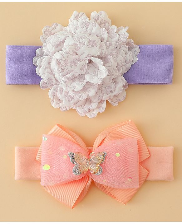 Babyhug Headbands With Floral & Bow Applique Pack of 2 - Pink & Yellow