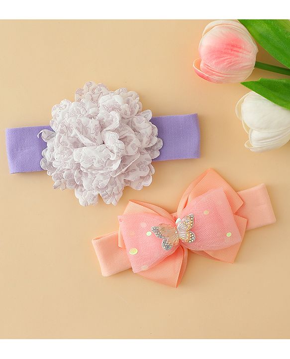 Babyhug Headbands With Floral & Bow Applique Pack of 2 - Pink & Yellow