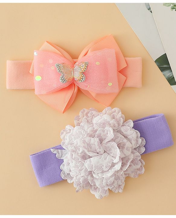 Babyhug Headbands With Floral & Bow Applique Pack of 2 - Pink & Yellow
