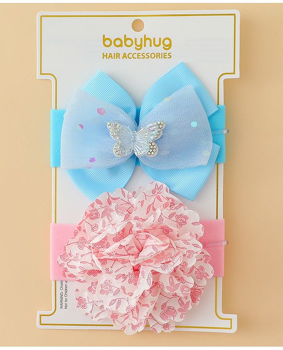Babyhug Headbands With Floral & Bow Applique Pack of 2 - Pink & Yellow