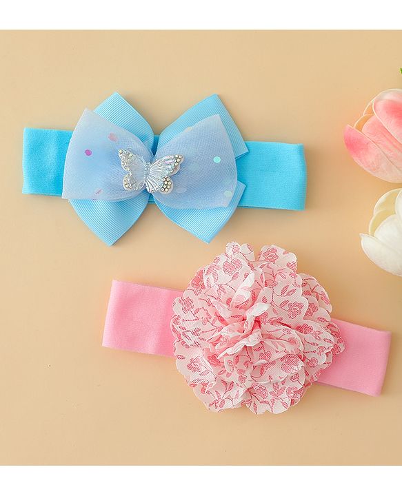Babyhug Headbands With Floral & Bow Applique Pack of 2 - Pink & Yellow