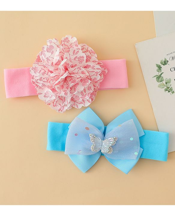 Babyhug Headbands With Floral & Bow Applique Pack of 2 - Pink & Yellow
