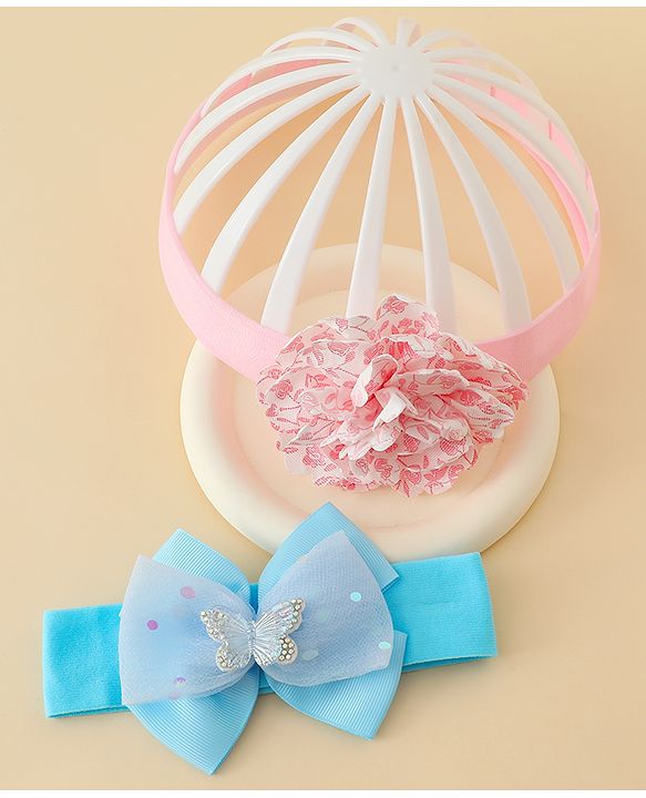 Babyhug Headbands With Floral & Bow Applique Pack of 2 - Pink & Yellow