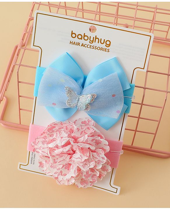 Babyhug Headbands With Floral & Bow Applique Pack of 2 - Pink & Yellow