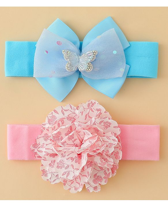 Babyhug Headbands With Floral & Bow Applique Pack of 2 - Pink & Yellow