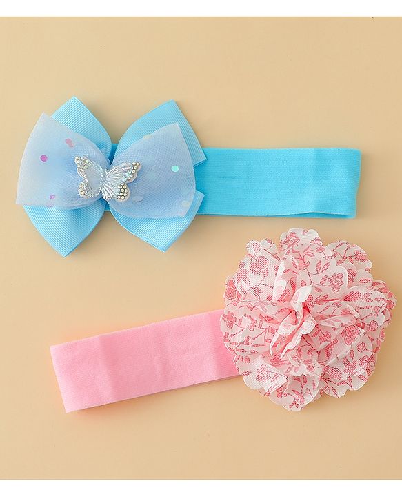 Babyhug Headbands With Floral & Bow Applique Pack of 2 - Pink & Yellow