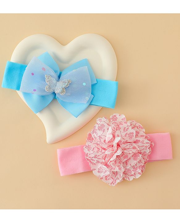 Babyhug Headbands With Floral & Bow Applique Pack of 2 - Pink & Yellow