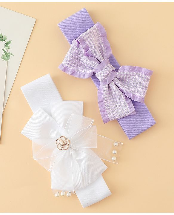 Babyhug Free Size Headbands With Bow Applique Pack of 2 - Multicolor
