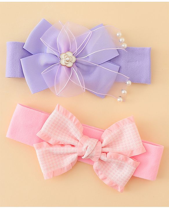 Babyhug Free Size Headbands With Bow Applique Pack of 2 - Multicolor