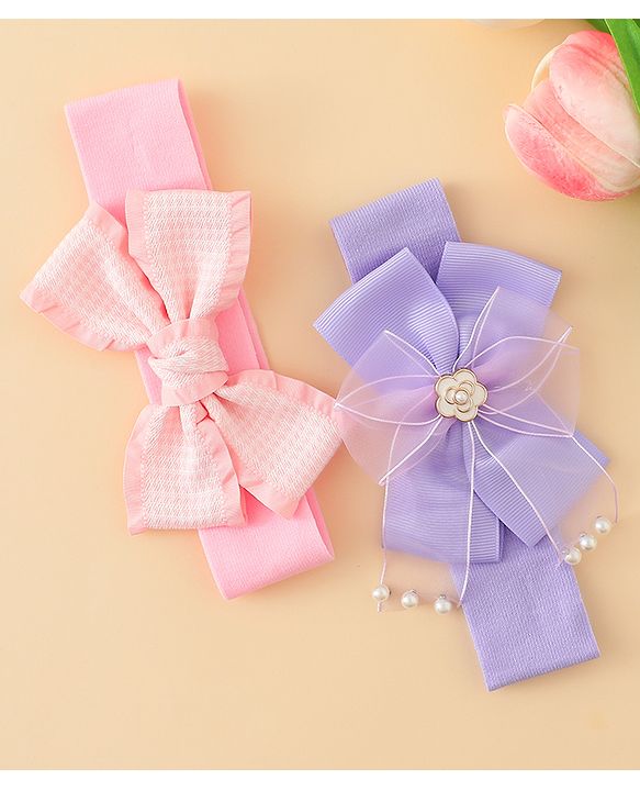 Babyhug Free Size Headbands With Bow Applique Pack of 2 - Multicolor