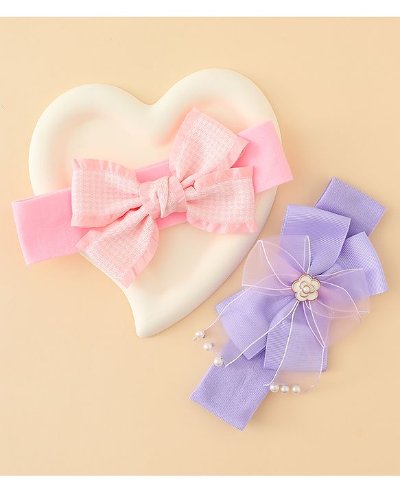 Babyhug Free Size Headbands With Bow Applique Pack of 2 - Multicolor