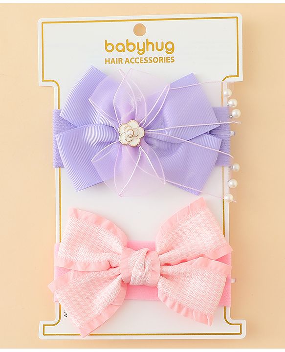 Babyhug Free Size Headbands With Bow Applique Pack of 2 - Multicolor