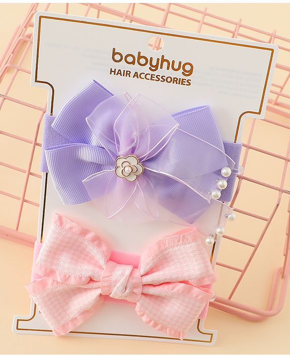 Babyhug Free Size Headbands With Bow Applique Pack of 2 - Multicolor