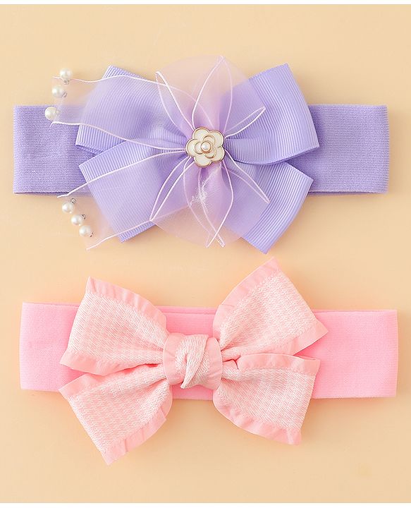 Babyhug Free Size Headbands With Bow Applique Pack of 2 - Multicolor