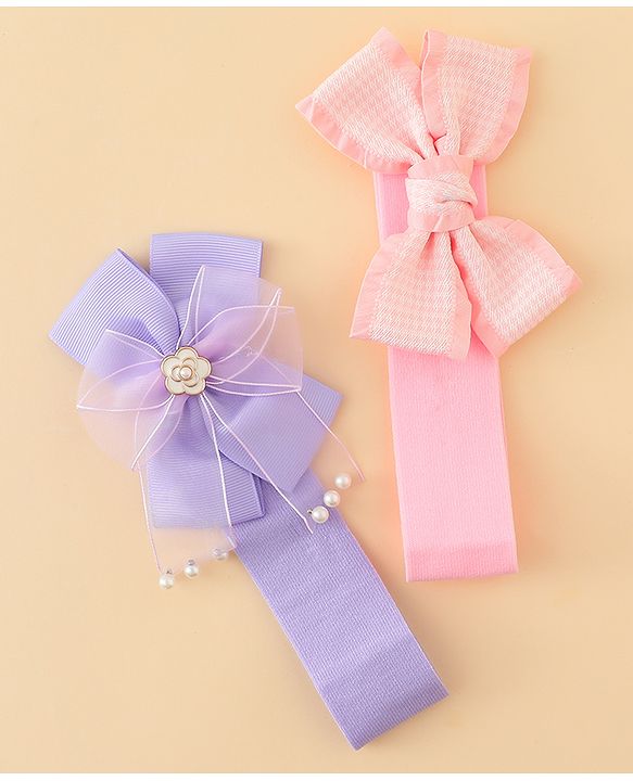 Babyhug Free Size Headbands With Bow Applique Pack of 2 - Multicolor