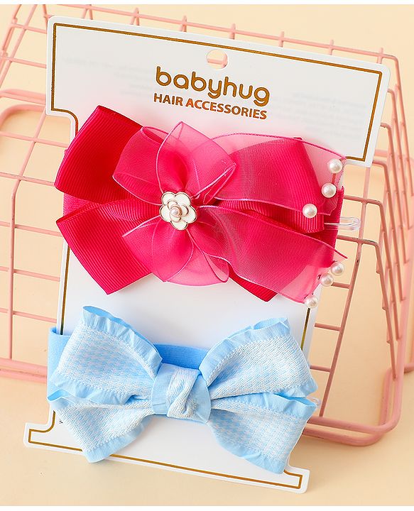 Babyhug Free Size Headbands With Bow Applique Pack of 2 - Multicolor