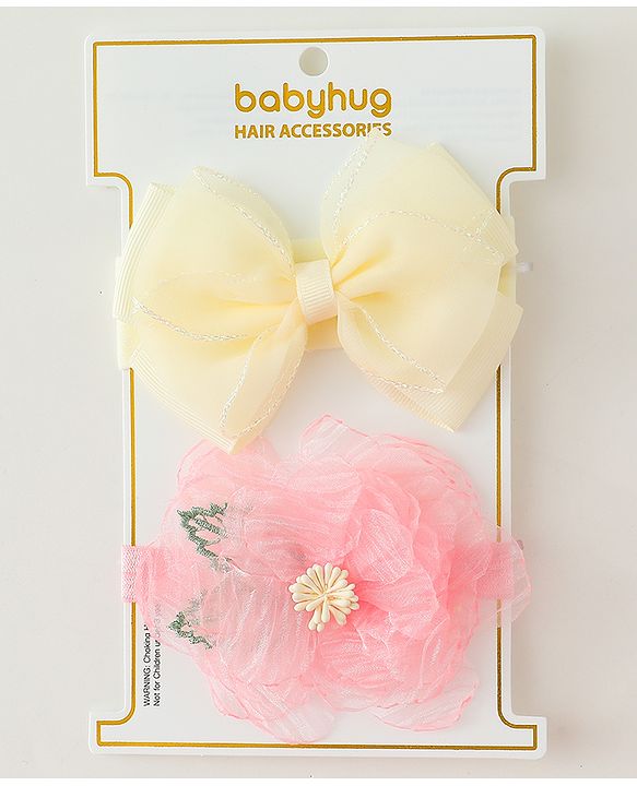 Babyhug Headbands With Bow & Floral Applique Pack of 2 - Cream & Pink