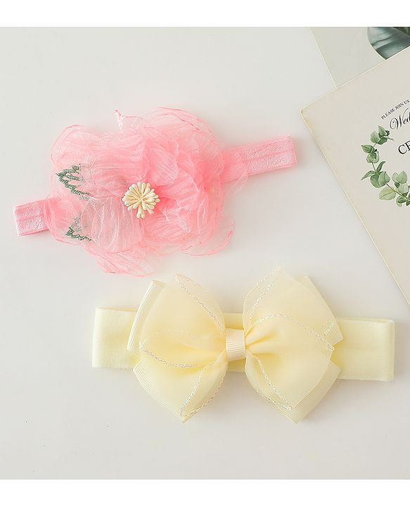 Babyhug Headbands With Bow & Floral Applique Pack of 2 - Cream & Pink