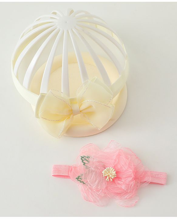 Babyhug Headbands With Bow & Floral Applique Pack of 2 - Cream & Pink