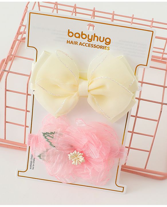 Babyhug Headbands With Bow & Floral Applique Pack of 2 - Cream & Pink
