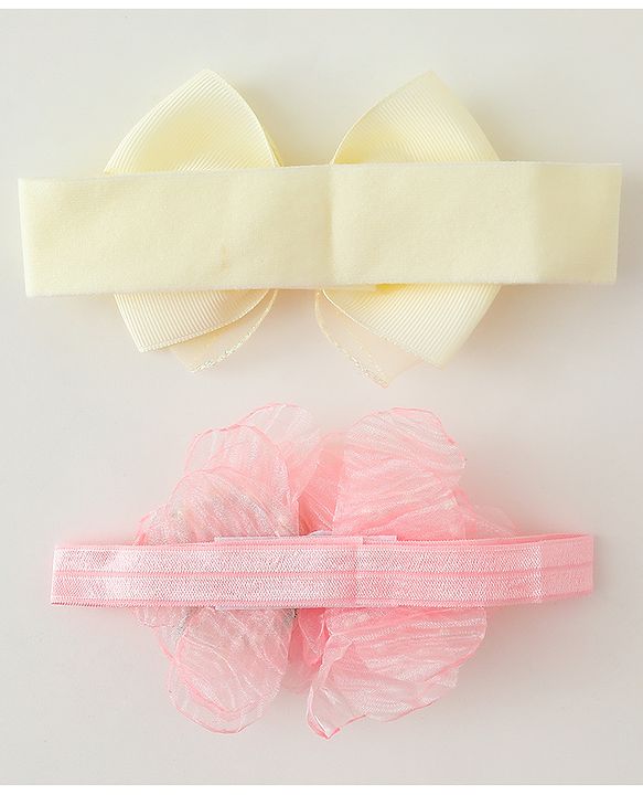 Babyhug Headbands With Bow & Floral Applique Pack of 2 - Cream & Pink