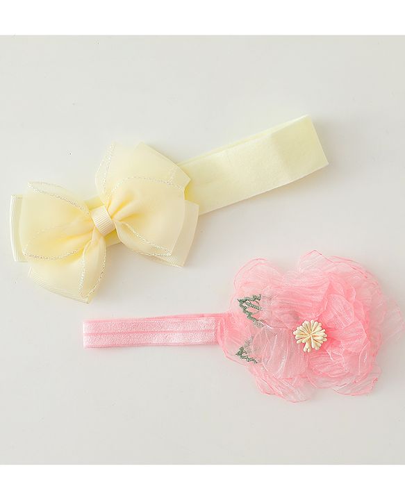 Babyhug Headbands With Bow & Floral Applique Pack of 2 - Cream & Pink