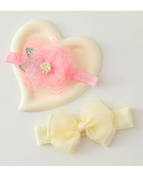 Babyhug Headbands With Bow & Floral Applique Pack of 2 - Cream & Pink