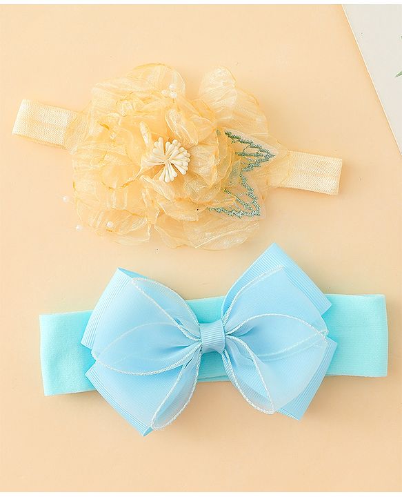 Babyhug Headbands With Bow & Floral Applique Pack of 2 - Cream & Pink