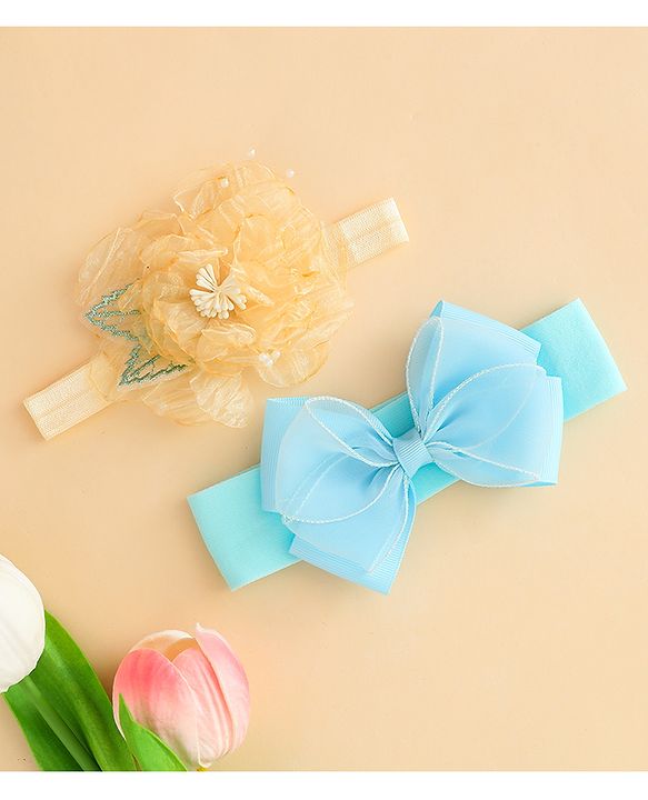 Babyhug Headbands With Bow & Floral Applique Pack of 2 - Cream & Pink