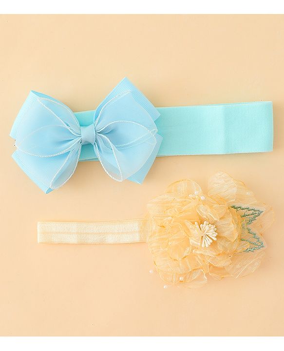 Babyhug Headbands With Bow & Floral Applique Pack of 2 - Cream & Pink