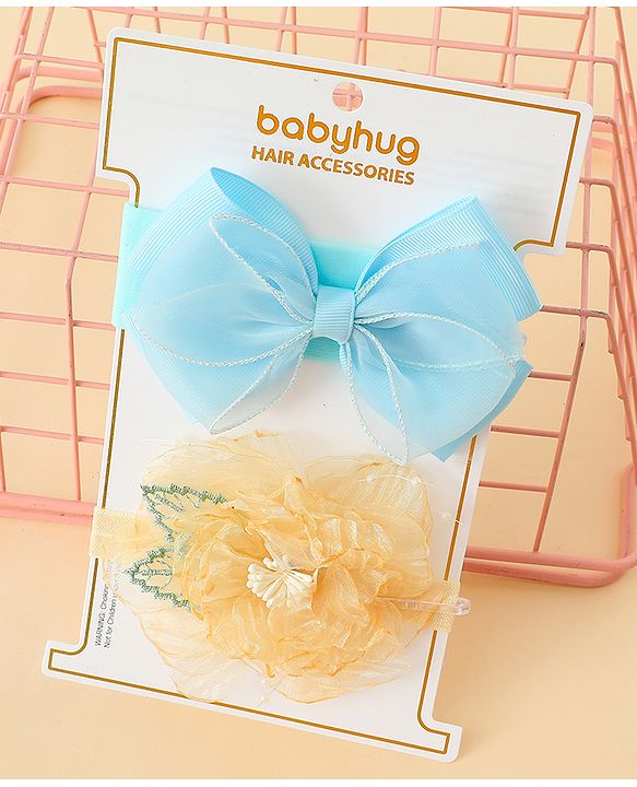 Babyhug Headbands With Bow & Floral Applique Pack of 2 - Cream & Pink
