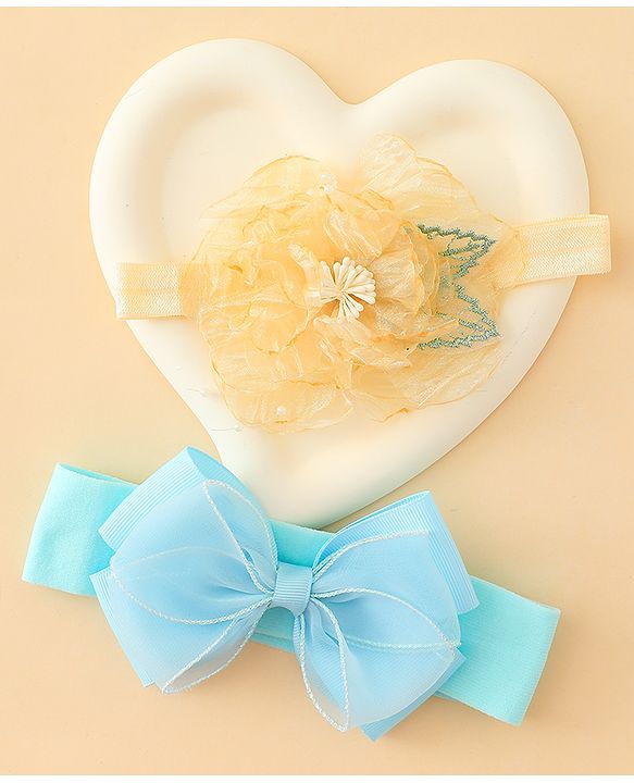 Babyhug Headbands With Bow & Floral Applique Pack of 2 - Cream & Pink