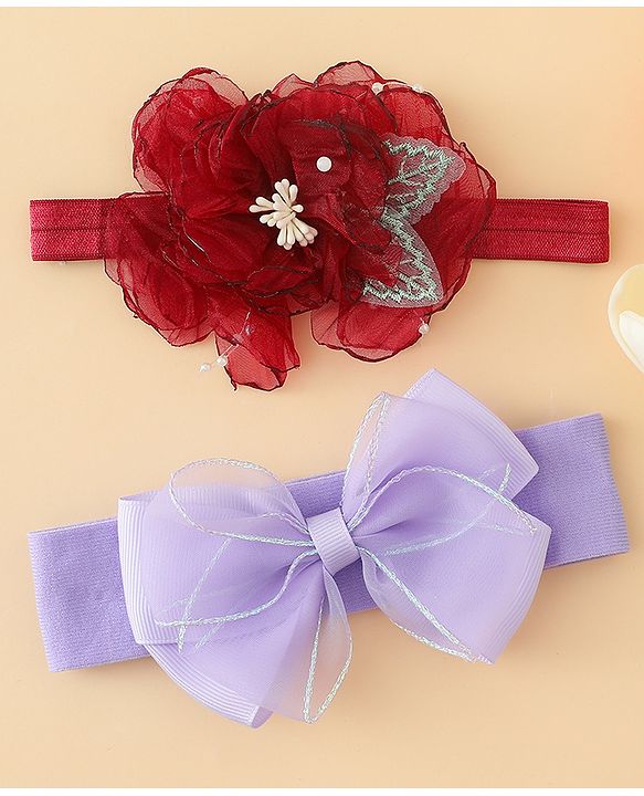 Babyhug Headbands With Bow & Floral Applique Pack of 2 - Cream & Pink