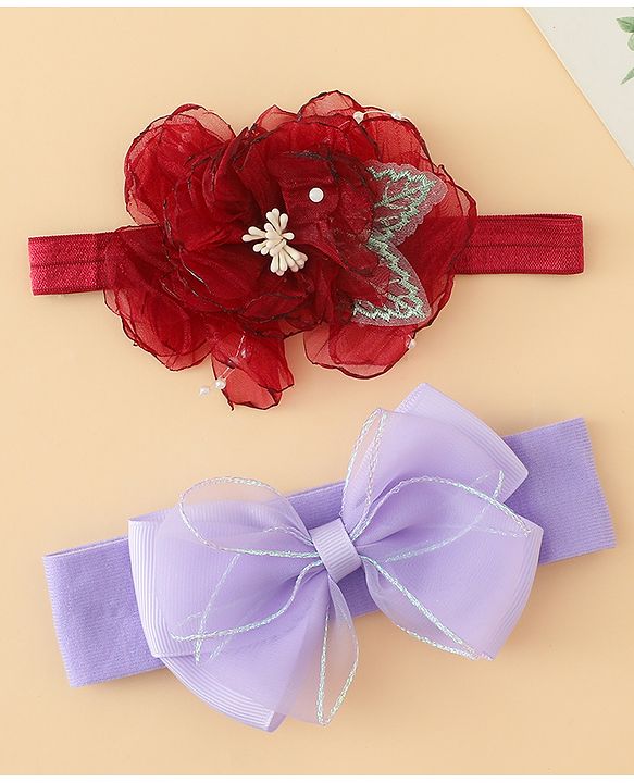 Babyhug Headbands With Bow & Floral Applique Pack of 2 - Cream & Pink